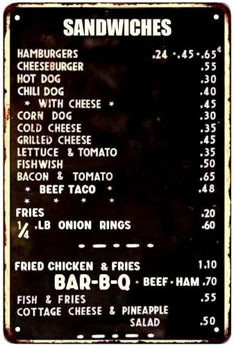 1940's Diner Menu Sign Restaurant Decor Diner Signs 50s Decoration Retro Home Vintage Plaque Wall Art Tin Kitchen Lunch Gift 8x12 Inch