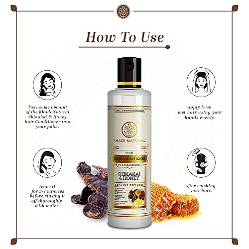 Image of Khadi Natural Shikakai & Honey Herbal Hair Conditioner for Nourishing Dry Hair | Repairs Dry, Damaged & Dull Hair | SLS & Paraben Free | Suitable for All Hair Types | 210ml