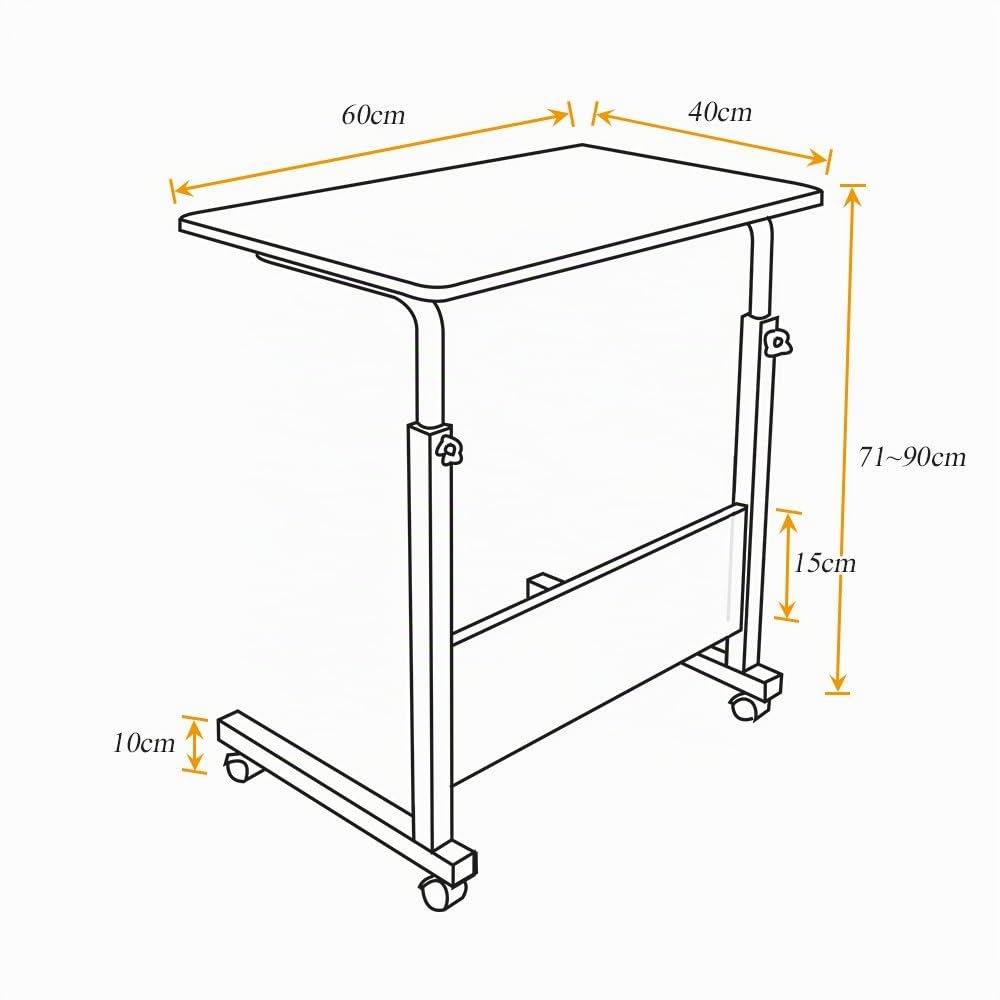 sogesfurniture Table d'appoint Mobile à Hauteur réglable pour Ordinateur Portable avec roulettes - Table d'appoint Mobile pour lit et canapé - 60 x 40 x 71-90 cm - Blanc
