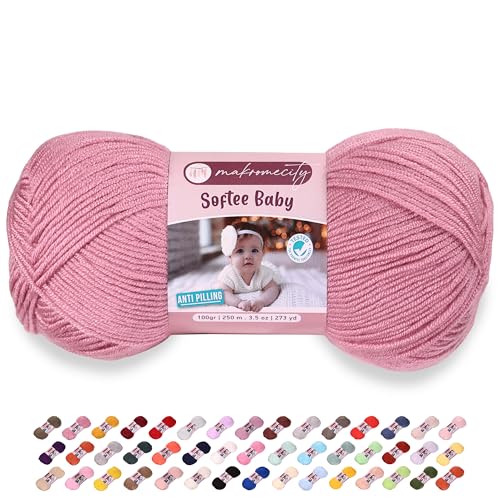 Image of Makromecity Softee Baby Yarn,%100 Premium Anti-Pilling Acrylic, 3.5 Oz, 273 yd (100gr /250 mt), Dusty Rose Soft Yarn for Crocheting and Knitting (Dusty Rose, 1 Skein)