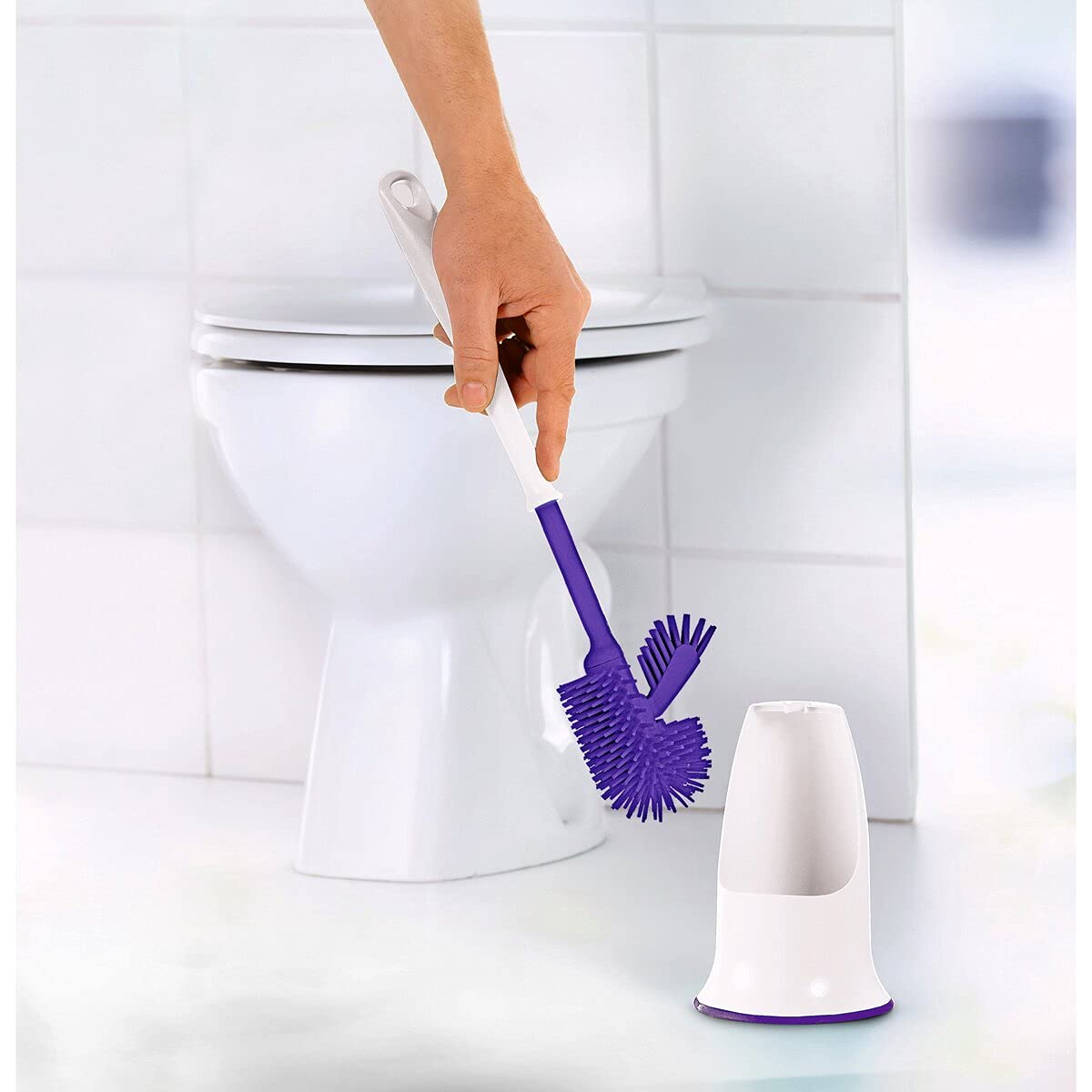 WC-Bürste Mit Halter In Lila – Dekoratives Set Mit Geripptem Design, BPA-frei & Kraftvoll Reinigend