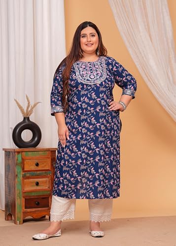 Image of LABULY Women Embroidery Printed Women Gotta Work Casual Rayon Plus Size Kurta