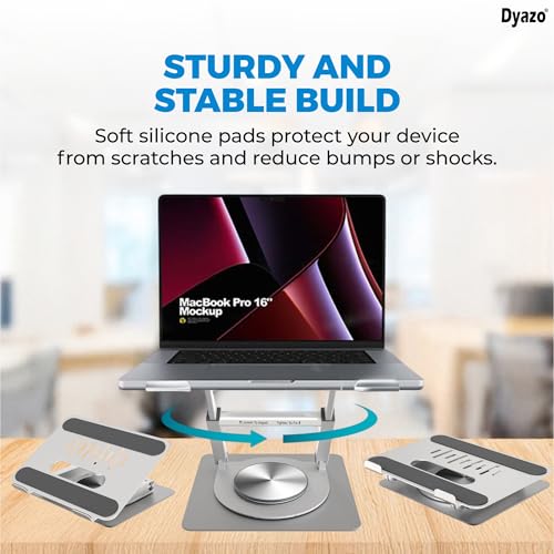 Image of Dyazo 360 Rotating Laptop Stand Holder | Height Adjustable & Foldable Riser for 10-15.6 Inch Laptop | Anti Slip Pads with Heat Vent | Compatible for MacBook, Dell, HP, Lenovo & Other Notebook- Silver
