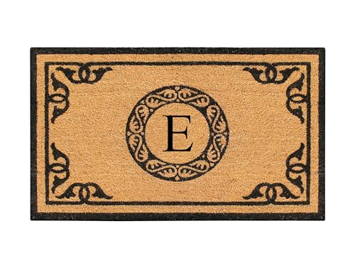 A1HC Natural Coir Monogrammed Doormat for Outdoor Entrance, Anti-Shed Treated Mats, Heavy Duty Durable EntryMat, Easy to Clean Front Door Mat - 24" x 39" E