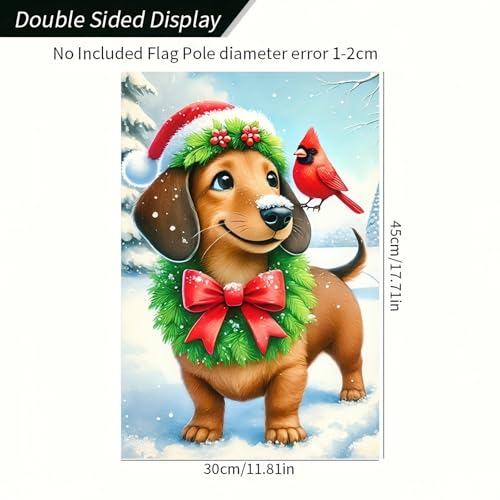Image of BlissYard Winter Yard Flag Dachshund Cardinal 12x18 Inch Polyester