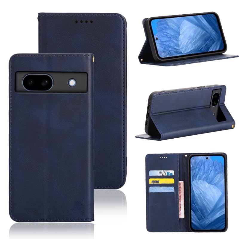 適用 Google Pixel 8a ケース 手帳型 グーグルピクセル8a 用 手帳型ケース Pixel8a 用 スマホケース カバー 手帳型 PUレザー カード収納 財布型 耐衝撃 ケース マグネット スタンド機能付き 5色(Google Pixel8a 用 ケース 手帳型) (深い青)