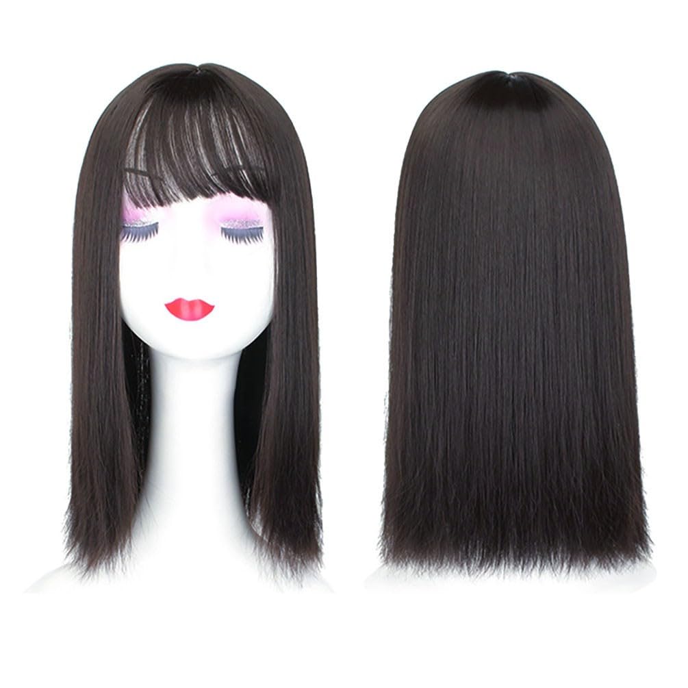 Silk Straight Hair Topper Thick Bangs 16inch Clip in One Piece Invisible Wiglet Head Top Replacement for Women Hair Loss (Off Black) - Image 3