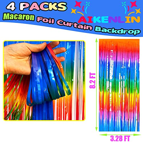 Image of 4 Pack 3.2Ft x 8.2Ft Rainbow Foil Fringe Curtain Backdrop, Colorful Metallic Tinsel Foil Fringe Streamers Curtains Background for Photo Booth, Birthday, Wedding, Halloween, Christmas Party Decoration