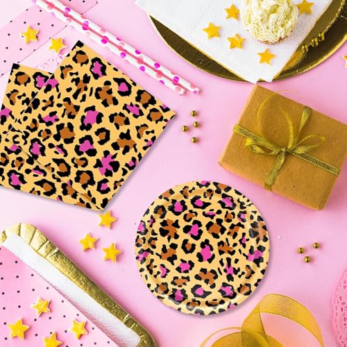 pekifaves Set de vaisselle de fête léopard pour 16 Personnes, Vaisselle Papier Set Assiettes en Papier Serviettes Tasses, pour Fête à Thème Léopard Décorations d'anniversaire – vue 6