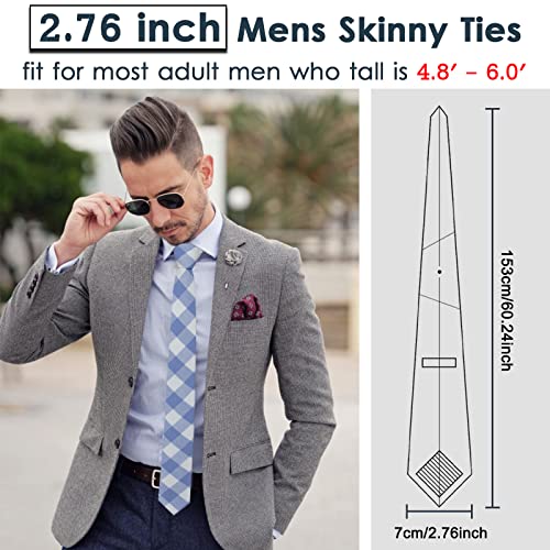 Image of Mantieqingway Mens Skinny Ties,2.56 inch Cotton Neckties Striped Plaid Ties for Groom Groomsmen Wedding Party Christmas