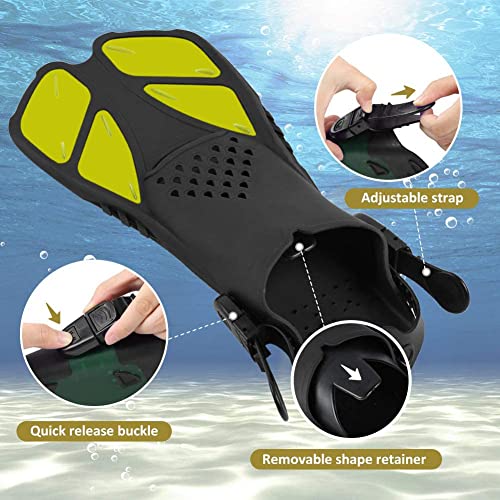 Image of Sugaroom Swim Fins Open Heel, Adjustable Snorkel Fins Diving Fins with Mesh Bag, Snorkeling Gear Flippers Travel Size Short Flippers for Lap Swimming Scuba Dive Adult Men Women Kids