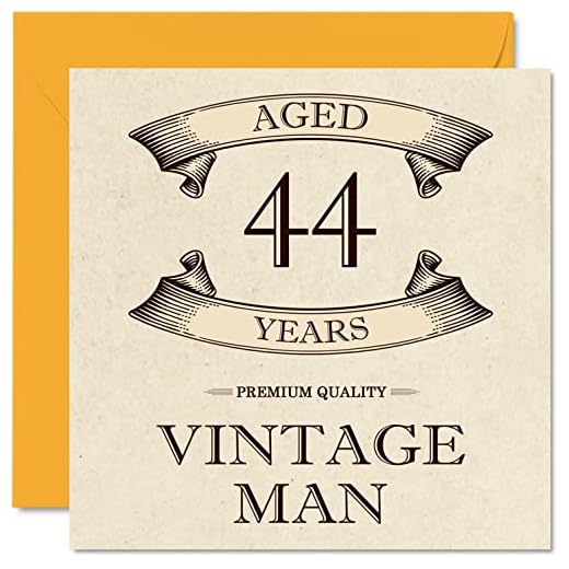 Tarjetas de cumpleaños vintage de 44 años para hombres, de 44 años, divertida tarjeta de cumpleaños para colega, papá, marido, tarjetas de felicitación de 145 mmx145 mm, tarjeta de cumpleaños de 44