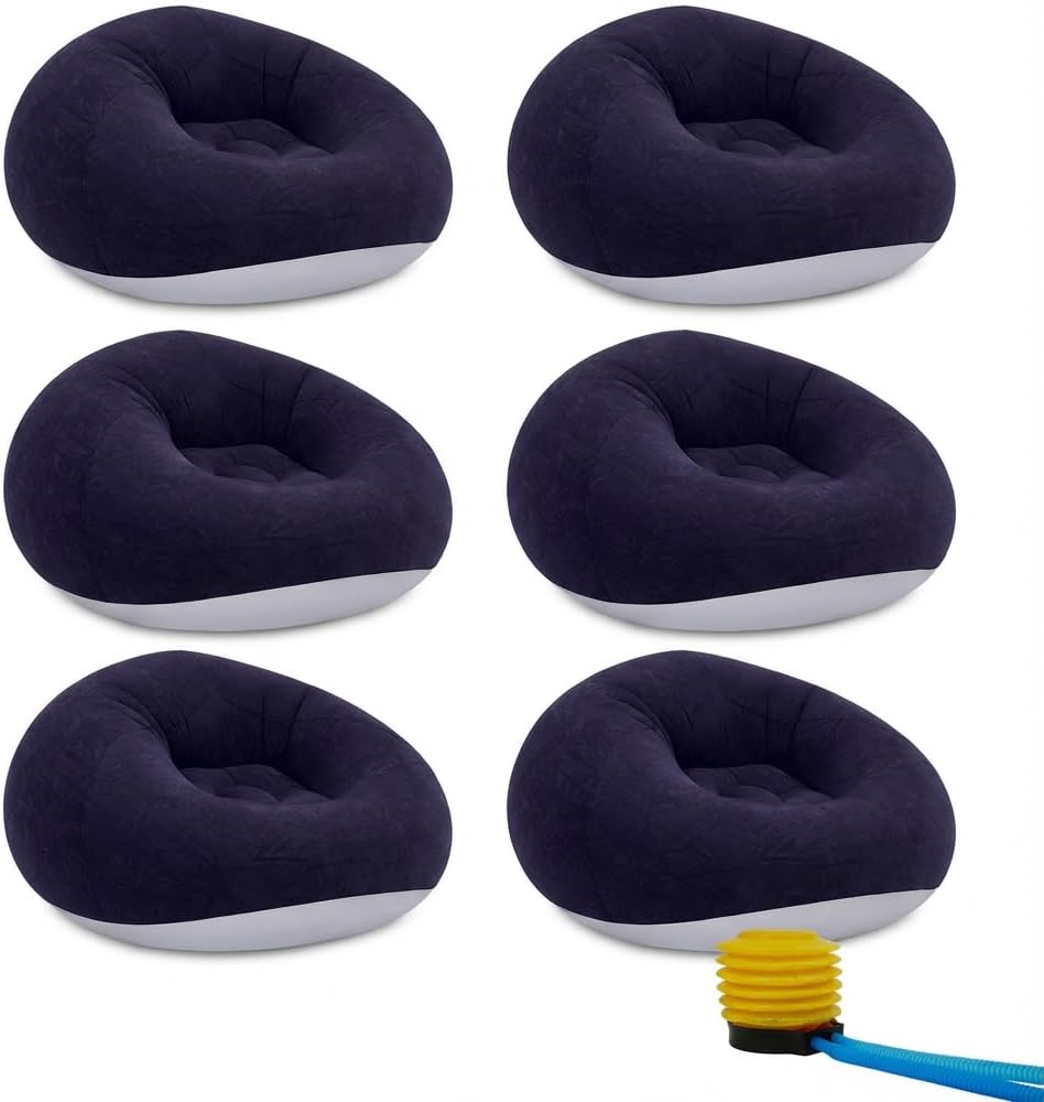 DYRABREST 6 Pcs Bean Bag Chairs for Adults, Inflatable Chairs with Air Pump, Folding Blow Up Couch, Flocking Portable Lazy Sofa for Movie Night, Living Room, Camping, 331 lbs Load-Bearing Capacity
