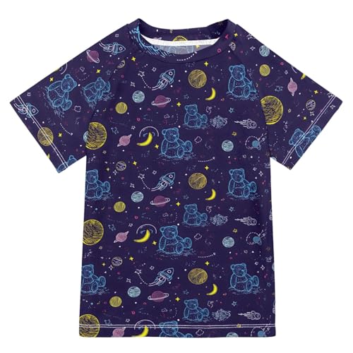 ALAZA Kids Rash Guard Boys Toddler Swim Shirts Short Sleeve Bear Space Cute UPF 50+ 3T