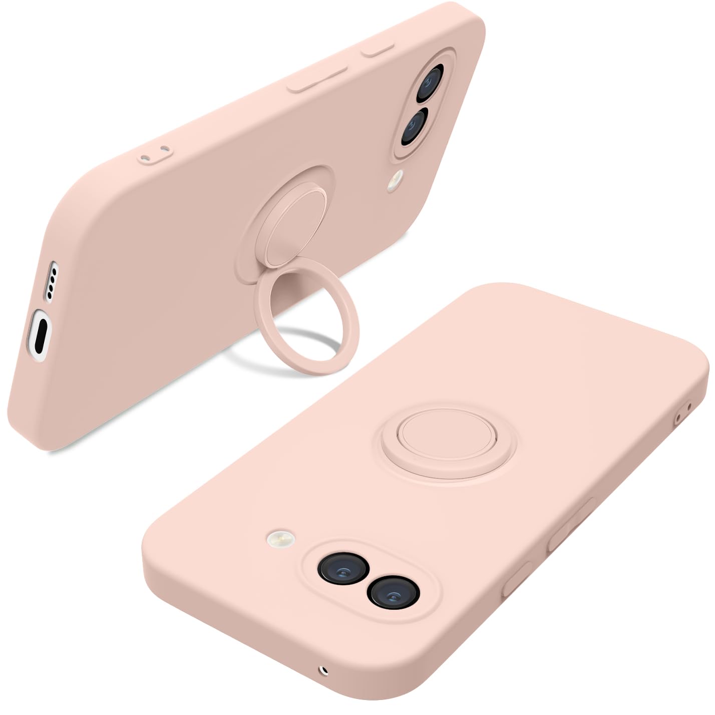 Google Pixel 9A ケース リング付 ピクセル9a スマホケース マット感 液体シリコン 耐衝撃 レンズ保護 ソフト スタンド機能付き リング カバー 360回転車載ホルダー (ピンク)