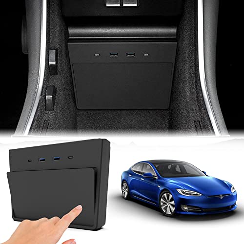 Hub USB 5-en-1 Pour Tesla Model 3 - Console Centrale Avec Ports USB-A, USB-C, Rangement SSD Secret