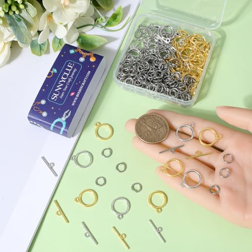 SUNNYCLUE 1 Box 60 Sets OT Clasps Gold Toggle Clasp 200Pcs Stainless Steel Open Jump Rings Tibetan Silver Alloy Round Metal Toggle Clasps Connectors for Jewellery Making DIY Crafts Necklace Bracelet - Image 3