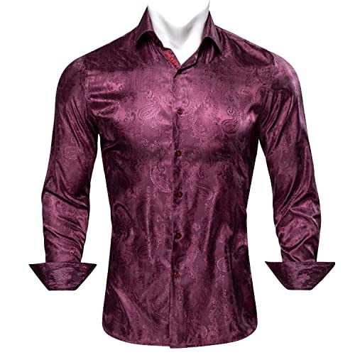 YOHOWA Herren Paisleymuster, langärmelig, dünne Knopfleiste, schmale Passform, Freizeitmode, Jäten, Abschlussball, Bungundy-Hemd, Groß Cover