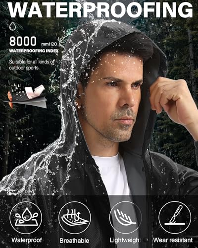 iCreek Men's Long Rain Coat Hooded Packable Waterproof Lightweight Outdoor Rain Jacket Trench Coats Windbreaker3