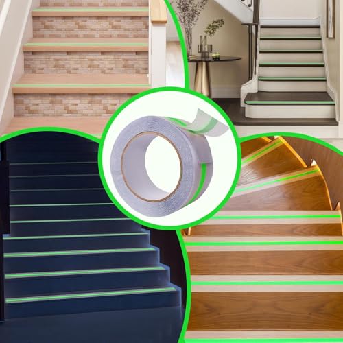 Image of Oudain 5-Meter,transparent Slip Tape with Glow in Dark Stripe for Stairs Waterproof Non Slip Strips for Stair Treads Black & Green Non-Slip Traction Tapes