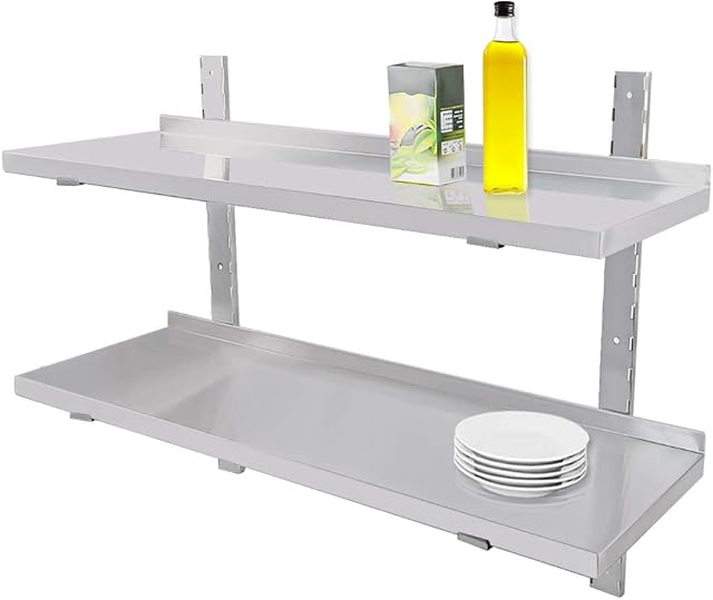 TAIMIKO 2x Stainless Steel Shelves Kitchen Wall Shelf Catering Storage Bathroom Shower Corrosion Resistant (60x30cm)