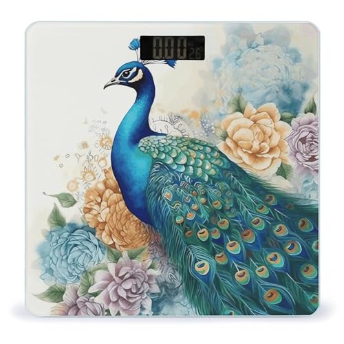 Báscula digital de baño con diseño pavo real y floral