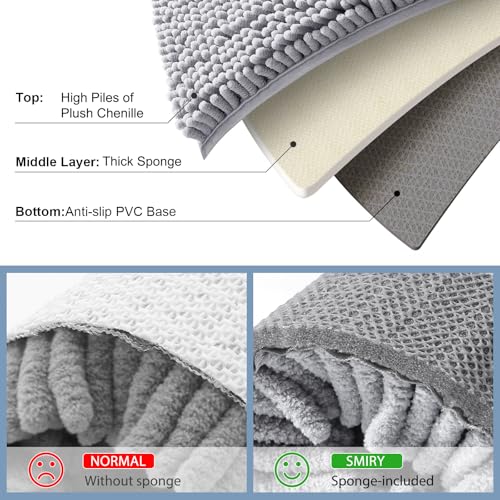 Smiry Luxury Chenille Toilet Rugs U-Shaped 24x24, Soft Absorbent Non-Slip Contour Bathroom Rugs for Toilet, Machine Washable Contoured Bath Mats, Light Grey