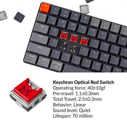 Image of Keychron K3 75% Layout 84-Key Ultra-Slim Hot-Swappable Wireless Bluetooth Mechanical Keyboard with Low-Profile Keychron Optical Red Switch /White LED Backlight /USB Wired for Mac Windows-Version 2