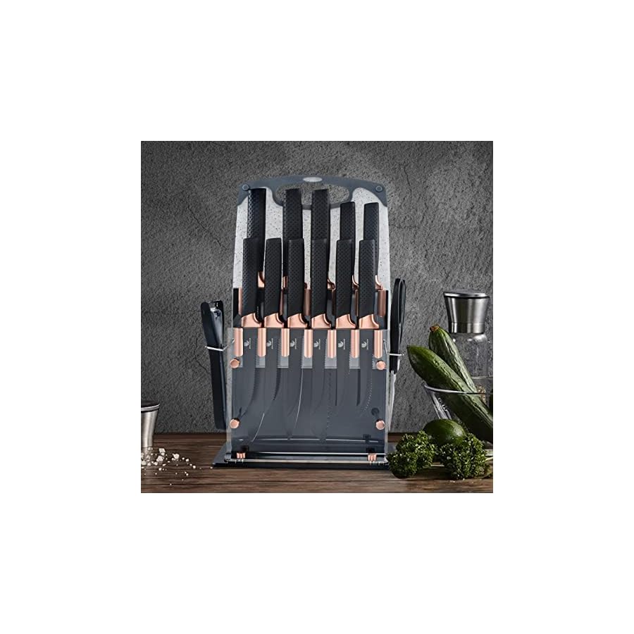 HL ZHUJIABAO Black Kitchen Knife Block Set with Cutting Board 15PCS Professional Sharp Chef Knife Set with Peeler & Scissor Cutlery Knives Set with Steak Knives as Gift