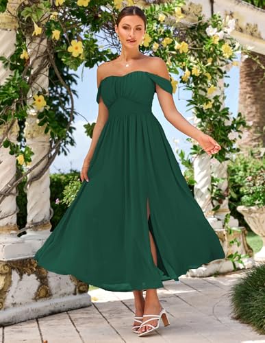 Image of GRACE KARIN 2026 Women's Summer Floral Wedding Guest Dress,Beach Flowy A Line Maxi Off Shoulder Bridesmaid Dresses