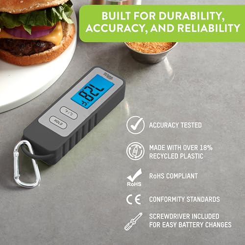 Image of Taylor TruTemp Compact Digital Folding Meat Thermometer with Carabiner Clip for Grilling, BBQ, Kitchen & Food, Gadget Essential, Gift for Dad, Him, Men, Gray