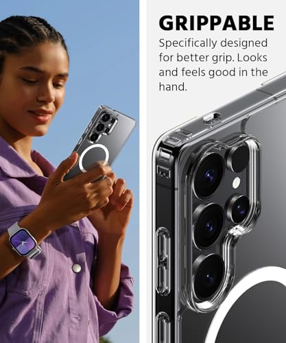 Image of JGD Magnetic Case for Samsung Galaxy S23 Ultra 5G Compatible with MagSafe, Shockproof Phone Bumper Cover, Anti-Scratch Clear Back (Clear)