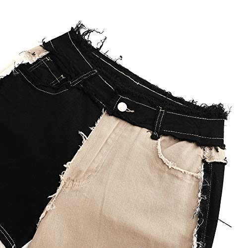 THUNDER STAR Womens Patchwork Straight Leg Jeans Mid Rise Stretch Frayed Denim Pants3