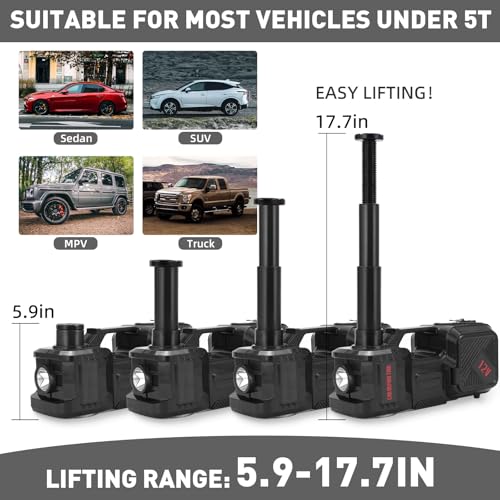 Image of Trihelper Electric Car Jack Set 5 Ton Hydraulic Jack with Integrated Tire Pump Car Lift Floor Jack with Impact Wrench for Sedans SUV MPV Sedan Truck Change Tires Garage Repair