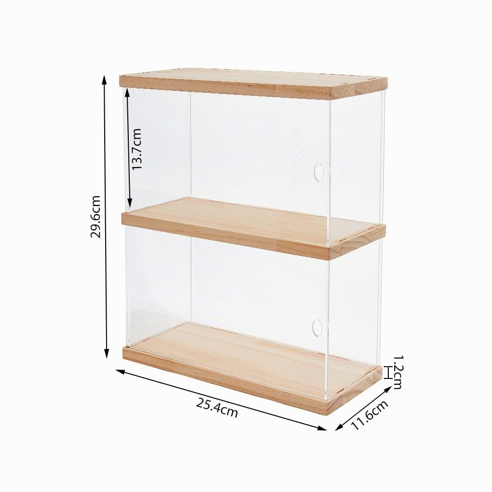 SUPERFINDINGS 2 Stöckige Acryl Vitrine Mit Holzsockel Organizer Box Für Sammlerstücke Transparente Holz Vitrine Aufbewahrungsbox Für Modelle Bausteine Präsentationshalter
