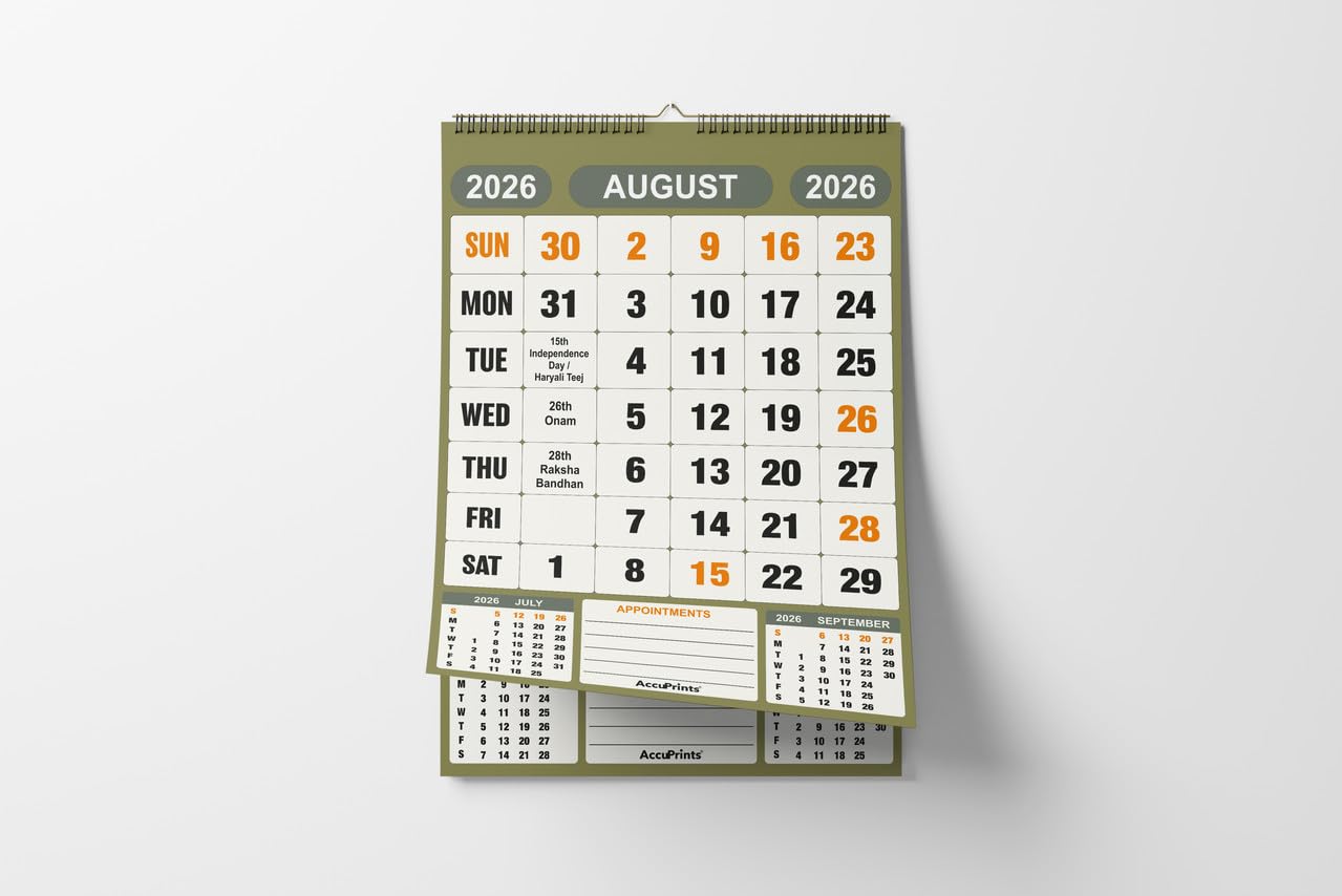 AccuPrints® Wall Calendar 2026 Planner-Size (14 x 20) inch For Office Home Table New Year Hanging Kids (35.5 x 50) cm- (14 x 20 Green)