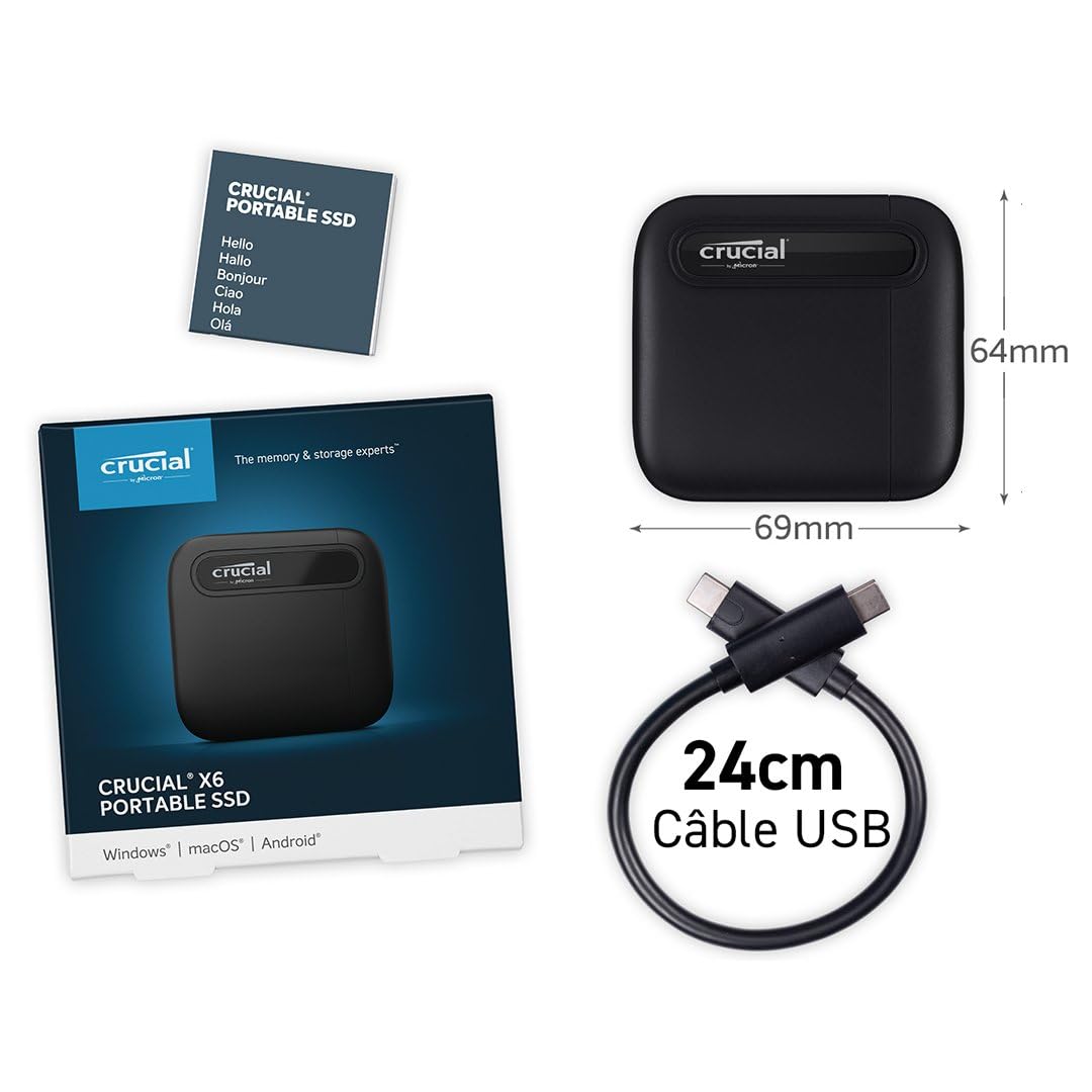 crucial ×6 PORTABLE SSD 4TB Crucial X6 4TB Portable SSD - Up to 800MB/s - PC and Mac - USB 3.2