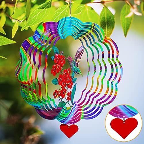 Wind Spinners for Yard and Garden,12 inch Big Size Hummingbird Metal Kinetic Wind Spinner Laser Cut,3D Stainless Steel Garden Wind Sculptures & Spinners Worth Gift,Hanging Wind Spinner Outside Decor