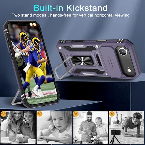 DEERLAMN Case for iPhone Air 6.5-Inch with Slide Camera Cover+Screen Protector(2 Packs), Rotated Ring Kickstand Military Grade Shockproof Protective Cover-Deep Purple by DEERLAMN - Used condition - Image 4