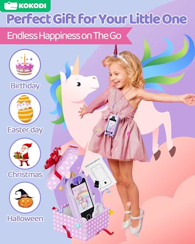 Image of KOKODI Kids Smart Phone, Touchscreen HD Dual Camera Cell Phone for Kids, Christmas Birthday Gifts Dinosaur Play Phone for 3-10 Children, Travel Toy Preschool Learning Education Toy (Purple)