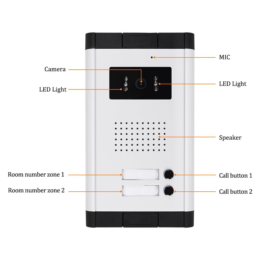Due Vie Audio Porta Video Citofono con Schermo da 7 pollici Videocitofono Citofono Campanello per Casa/Sppartamento per 2 Casa