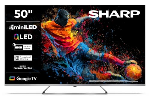 Sharp QLED Fernseher 50 Zoll Google TV - 4K UHD Smart TV mit Mini LED, Dolby Vision HDR, Dolby Atmos, Sound by Harman Kardon, Google Assistant und Triple-Tuner, QLED TV 50JP7765E (2026)
