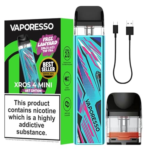 Vaporesso Xros 4 Mini Vape Kit [Motor Race] - Available in 13 colours - 1000mAh High Density Battery Type-C Fast Charging 30W Output LED Indicator Anti-Leak - Works with all XROS Pods -No Nicotine