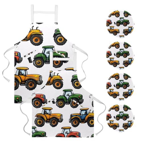 Tablier de cuisine pour pâtisserie et bistrot au motif de tracteur agricole