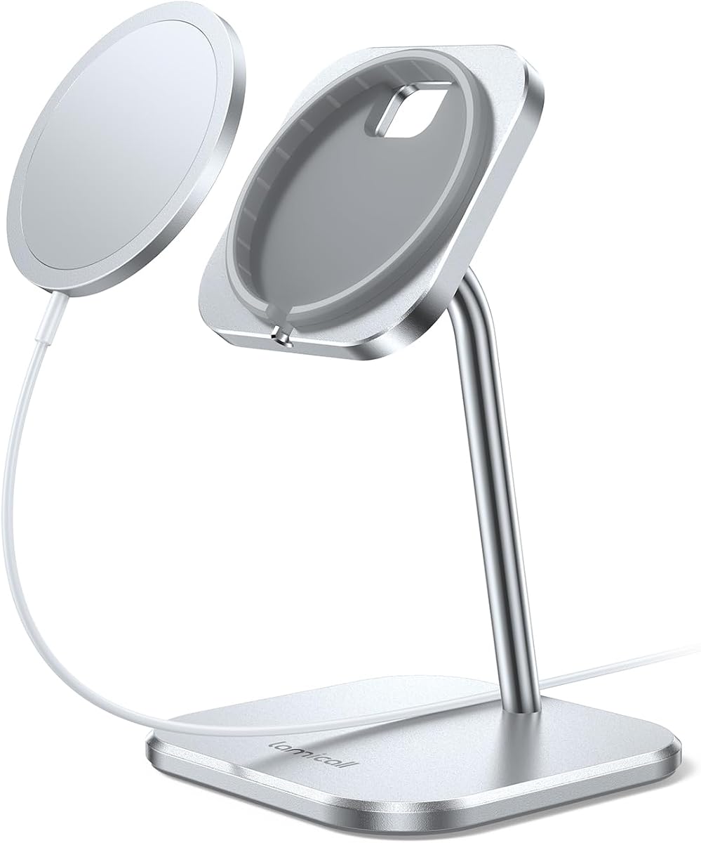 Aluminum Phone Stand for Apple 25W MagSafe Charger - [Charger Not Included] 360° Rotation Adjustable Charging Holder Dock for Desk, Compatible with iPhone 17, 16, 15, 14, 13 Pro Max Plus Air