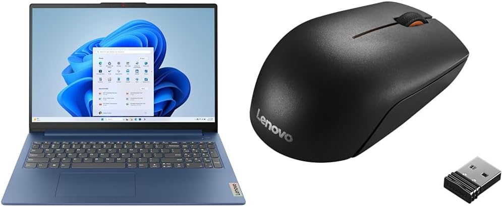 LenovoIdeaPad Slim 3 | 15 inch Full HD Laptop | Intel Core i3-N305 | 8GB RAM | 256GB SSD| Windows 11 Home in S mode | Abyss Blue & 300 Wireless Compact Mouse - Black