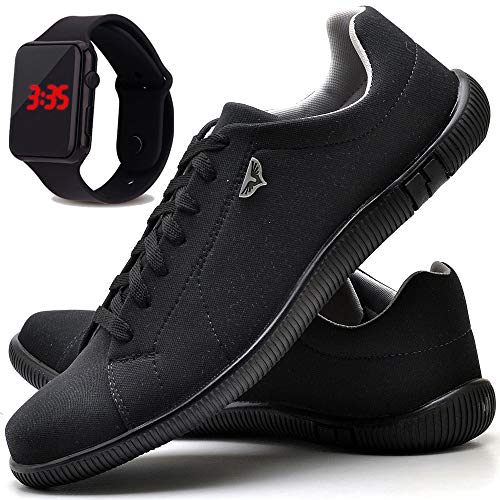 Kit Sapatênis Sapato Casual Com Relógio LED Masculino JUILLI 920DB Tamanho:39;cor:Preto;gênero:Mascu