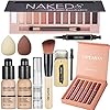 All in One Makeup Kit 12 Colors Eyeshadow Palette, SIGHTLING Foundation, Makeup Brush, Liquid Lipstick, Makeup Sponge…