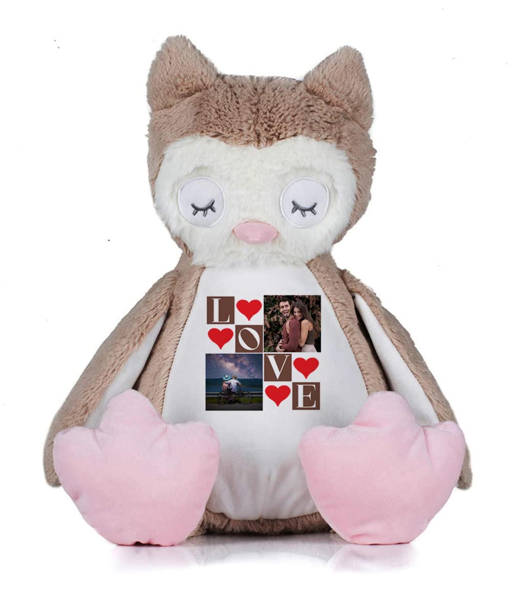 Getagift Valentines day Personalised Love Collage Any Image Birthday Anniversary Boyfriend, Husband, Wife Soft Toys, Teddy Bear. (Owl)
