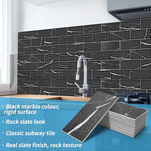 Image of Art3d 102-Pack Peel and Stick Backsplash on Subway Tile, Black Marble